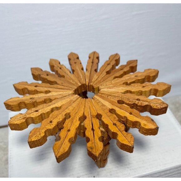 Wooden Clothes Pin Table Doll Furniture Handmade Star Shaped 6.5" Unique - Picture 2 of 7